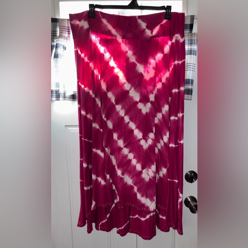 Cb est 1962 Womens Sz. 3x Vibrant Tie-Dye Pink&White Maxi Skirt hi-low NWOT